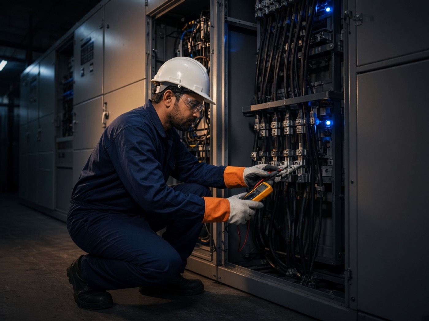 Electrical technician at switchgear