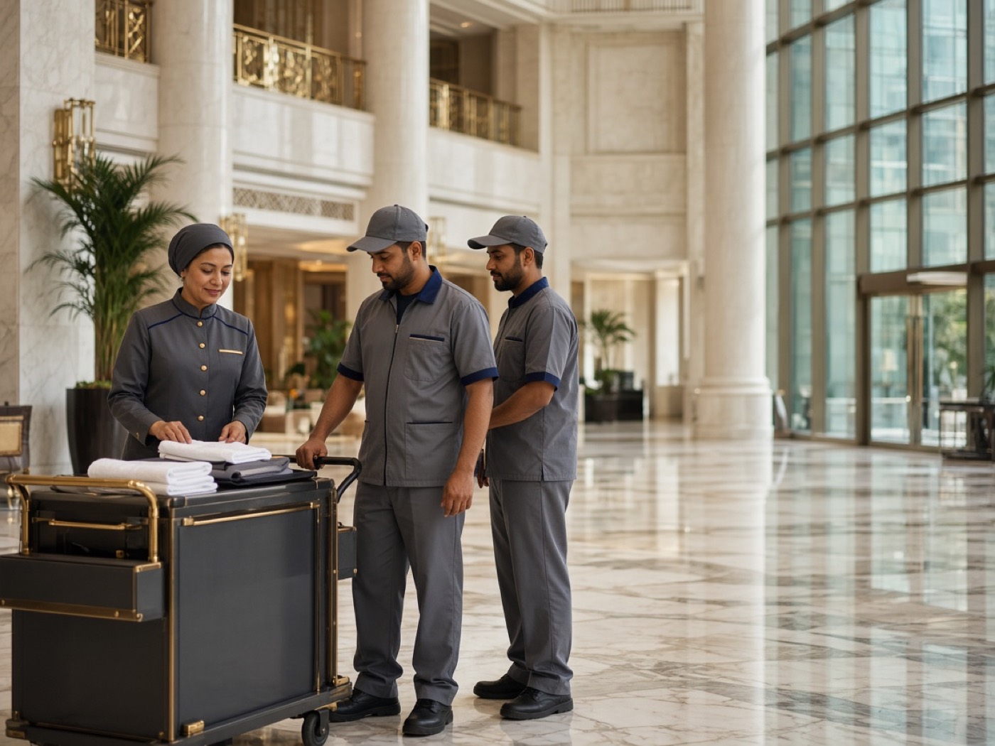 Facilities staff in a luxury atrium