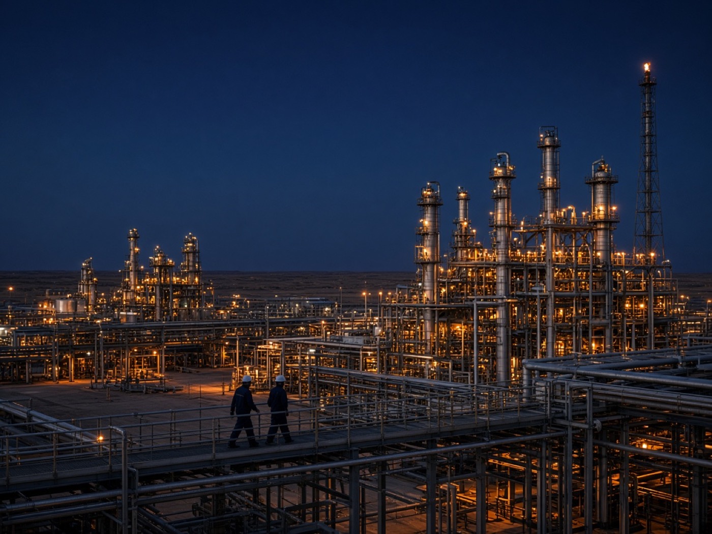 Petrochemical plant at dusk