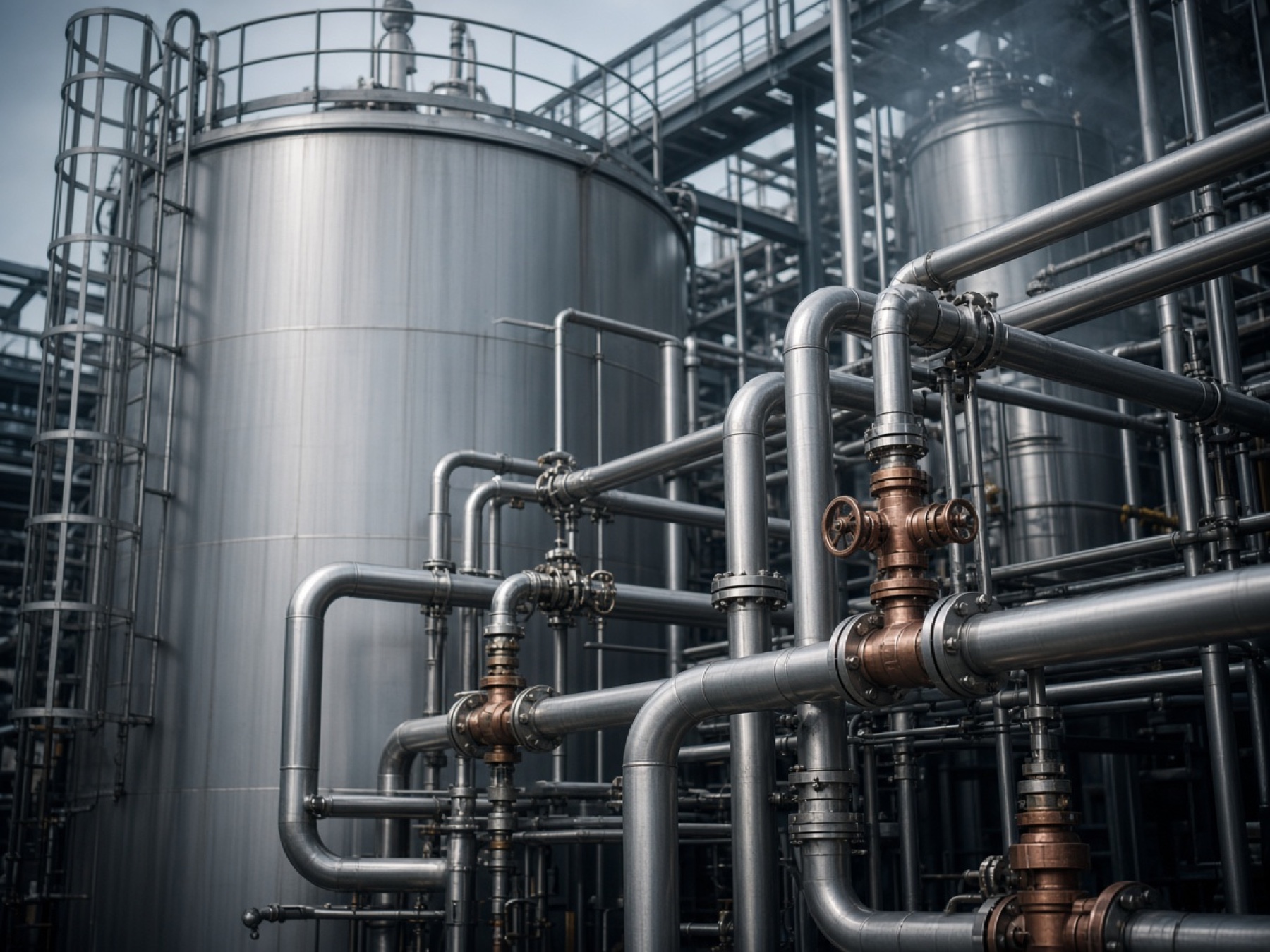 Industrial chemical tanks and stainless process piping